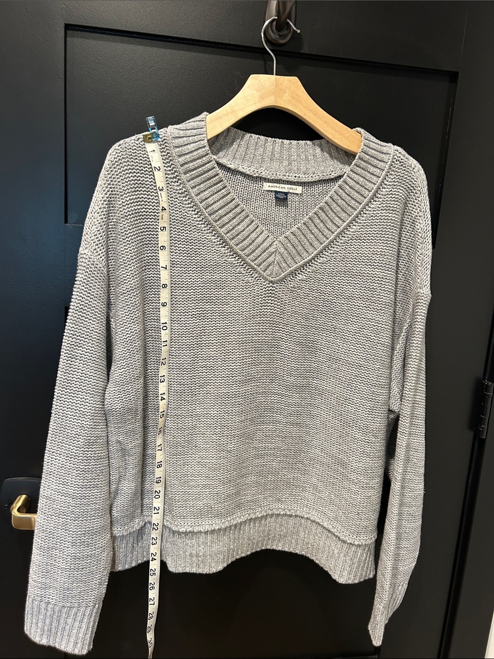 American Eagle Outfitters Light Gray V-Neck Knit Sweater